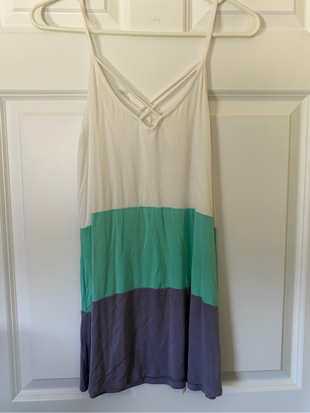 Colorblock Strappy Tank Top - Cream, Mint & Slate